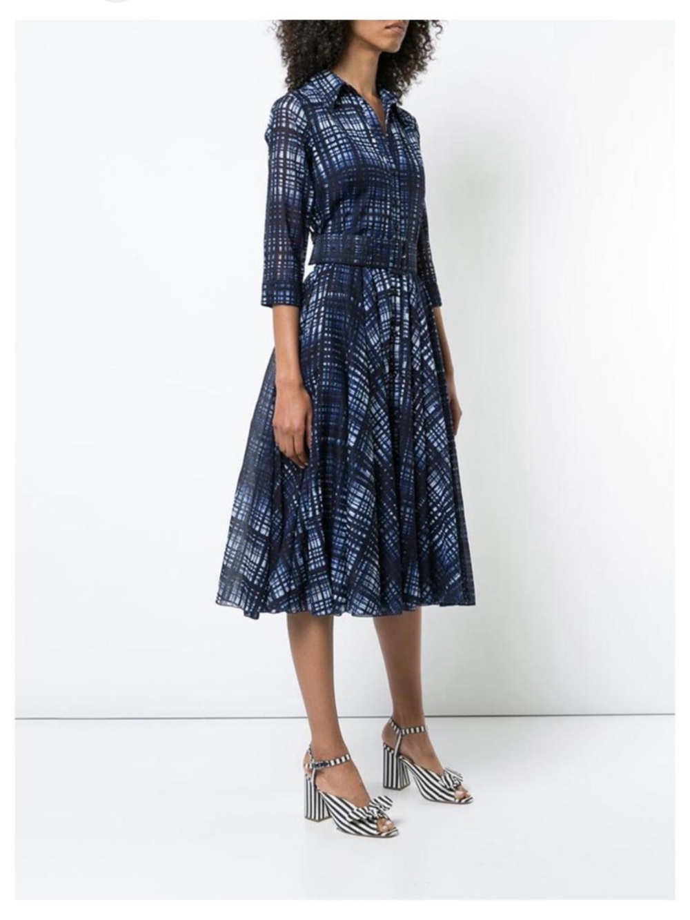 SAMANTHA SUNG Green and White Plaid Midi Dress